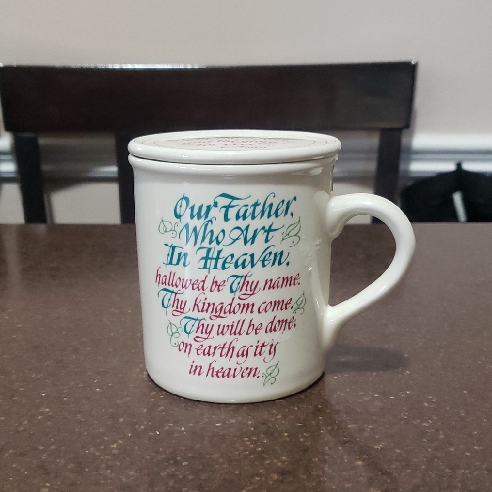 Hallmark 1987 Mug Mates Christian White Coffee Mug Cup Our Father Prayer 10 oz 
